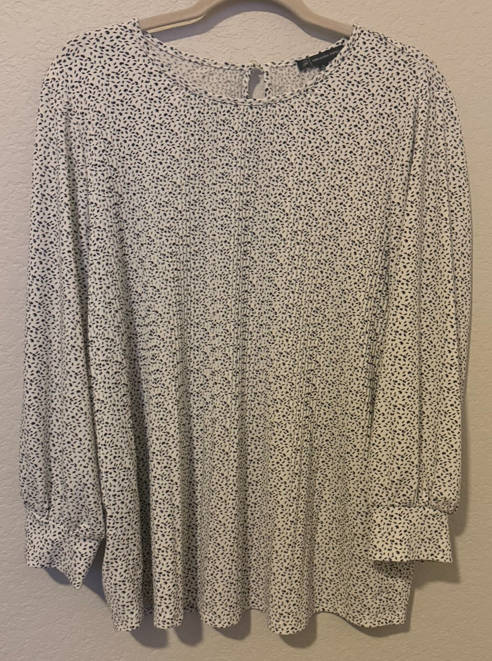 Adrianna Papell Blouse XL Ivory Black Splatter Dot Print Long Sleeve Blouse